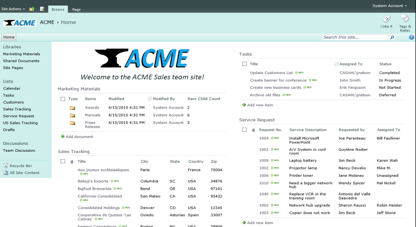 ACME SharePoint Screenshot